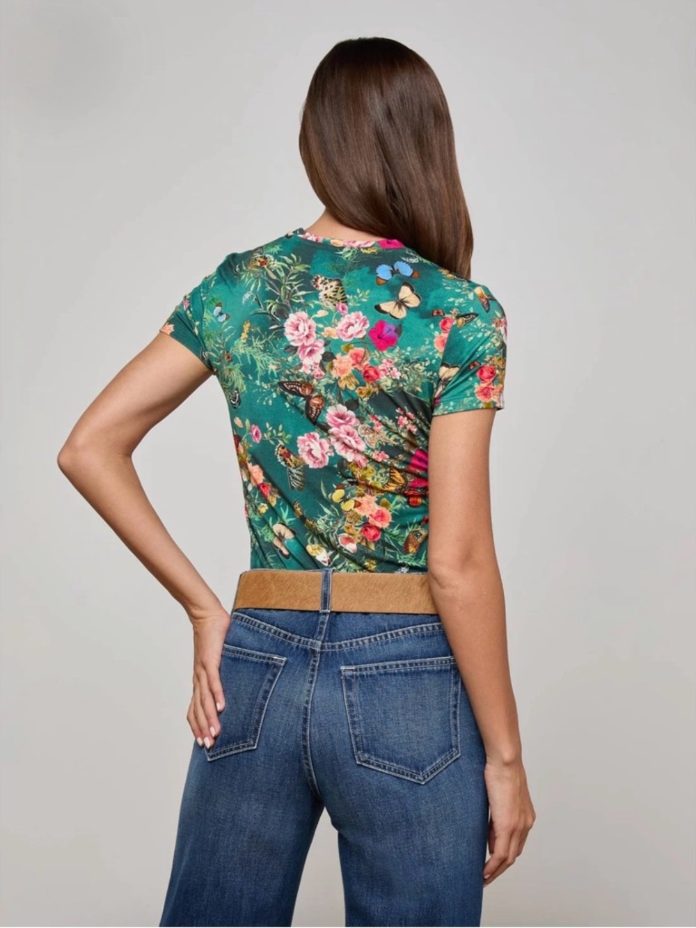 L’AGENCE RESSI FITTED TEE 🌸 GREEN CHARONDA BUTTERFLY 🦋 RARE SIZE XXS 🌼NWOT ✨ - Picture 4 of 10